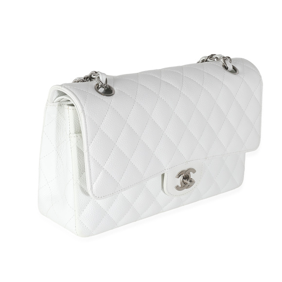 Chanel White Quilted Caviar Medium Classic Double Flap Bag - Picture 2 of 6